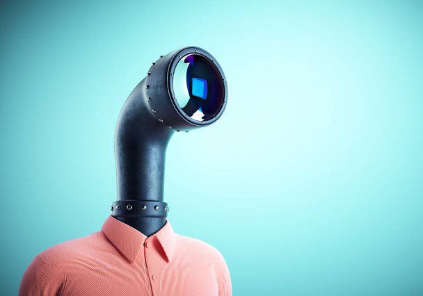 頭の代わりに潜望鏡を持つビジネスマン。スパイと検索の概念。これは3Dレンダリングのイラストです。 - 写真・画像