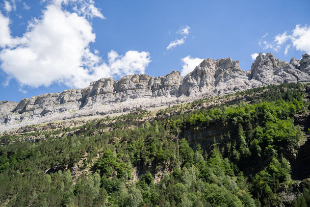 Murallas del Cañón de la Montaña en los bosques del Parque Nacional de Ordesa en los Pirineos españoles. Foto de alta calidad - Foto, imagen