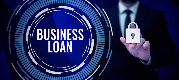 Schreiben von Textanzeigen Business Loan, Business Schaufenster Credit Mortgage Financial Assistance Cash Advances Debt - Foto, Bild