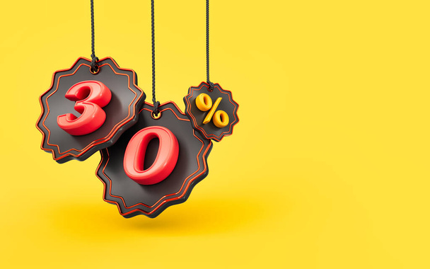 mega sale offer 30 percent discount on shopping yellow background 3d render concept for sale banner - Photo, Image