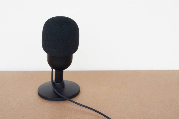 Black microphone. Concept, technology device, microphone usb, useful for sound, voice recording, live streaming. On air, broadcasting.       - Photo, image
