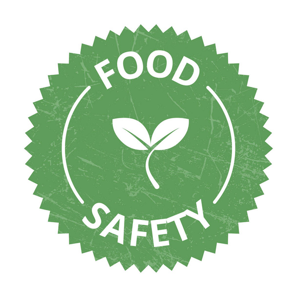 Élelmiszer-biztonsági ikonok, Biztonságos élelmiszer-jelvény, pecsét, címke, címke, matrica, embléma vektor illusztráció Grunge-effektussal - Vektor, kép