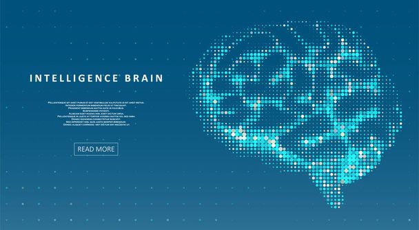 Artificial Intelligence illustration of brain. Machine learning concept. Particles liquid dynamic flow. Graphic concept for your design - Vector, afbeelding