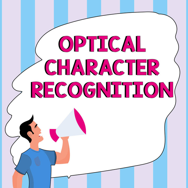 Πινακίδα κειμένου που δείχνει την οπτική αναγνώριση χαρακτήρων, Εννοιολογική φωτογραφία την αναγνώριση των τυπωμένων χαρακτήρων - Φωτογραφία, εικόνα