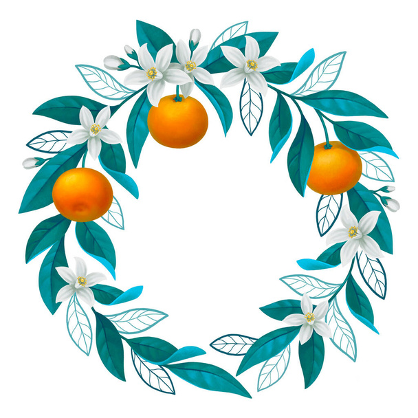 Ręcznie malowana ilustracja gałęzi drzewa pomarańczowego. Idealny do plakatów, zaproszeń, kartek okolicznościowych, opakowań, papeterii i innych towarów - Zdjęcie, obraz