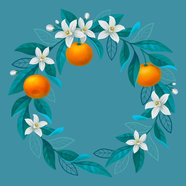 Hand painted illustration of orange tree branch. Perfect for posters, invitations, greeting cards, packaging design, stationery and other goods - Foto, afbeelding