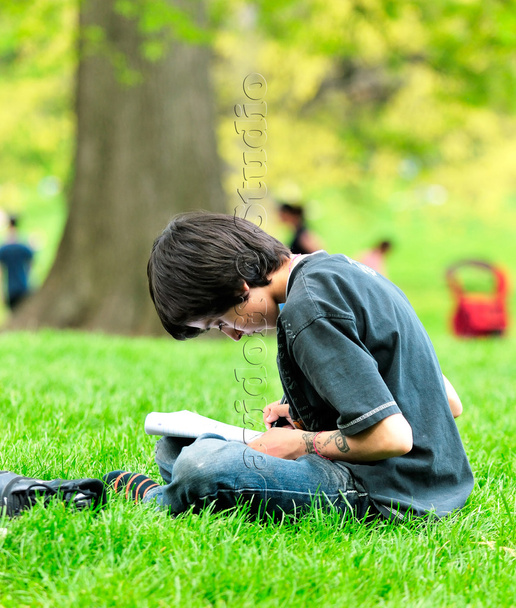 The boy draws in park - Photo, Image
