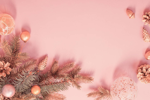 beautiful modern Christmas background in gold and pink colors - Foto, imagen