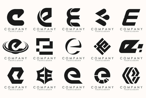 E harfinin soyut logo tasarım sembolü koleksiyonu. Geometrik logo mega koleksiyonu harflerle. - Vektör, Görsel