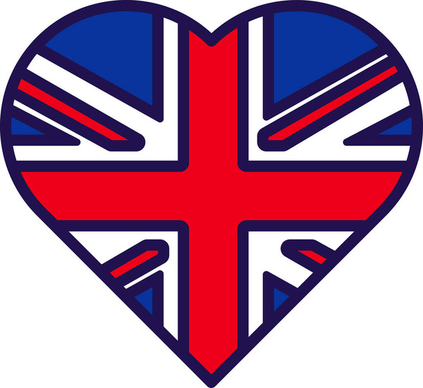 Verenigd Koninkrijk natie vlag in hart vorm vector. Groot-Brittannië en Ierland nationaal, officieel en patriottisch symbool van vrijheid in liefde vorm. Engeland grondgebied insignia platte cartoon illustratie - Vector, afbeelding