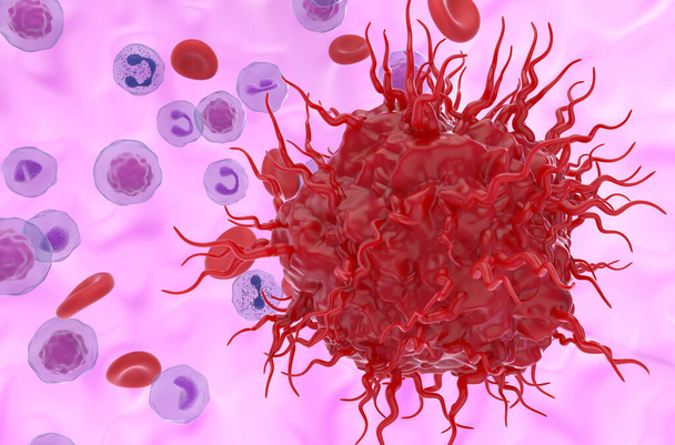 Uitgezaaide neuroendocriene tumorcel in de bloedstroom - 3D illustratie close-up view - Foto, afbeelding