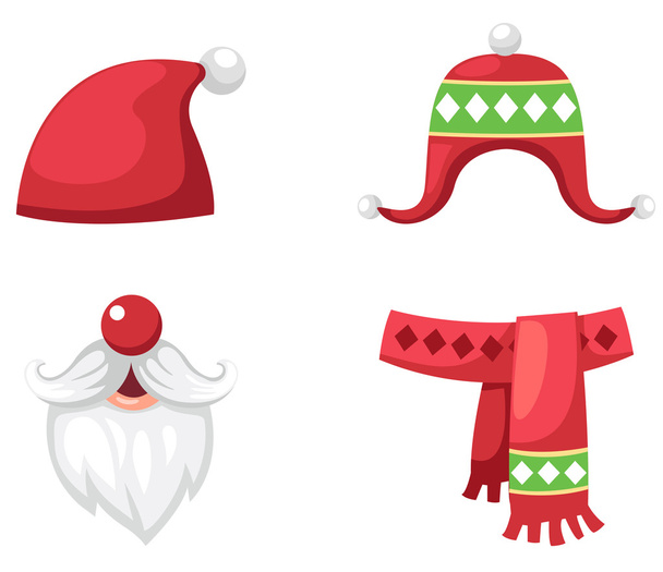 Joululavaste punainen joulupukki hattu, huivi ja hattu eristetty vektori
 - Vektori, kuva