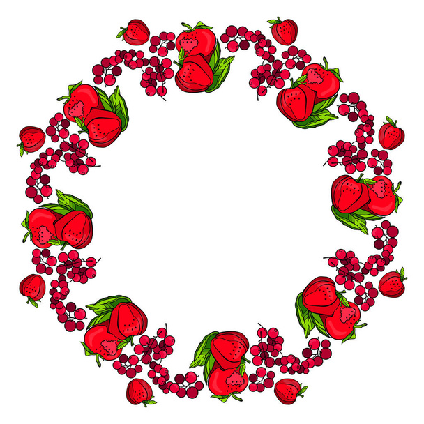 berry frame with strawberry and redcurrant - Vector, Image