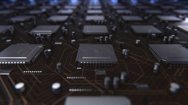 Circuit Board with many CPU  Processors in the server room of the data center. Microchips Starting Artificial Intelligence Digitalization of Neural Networking, Cloud Computing Data Digital Move - Photo, Image