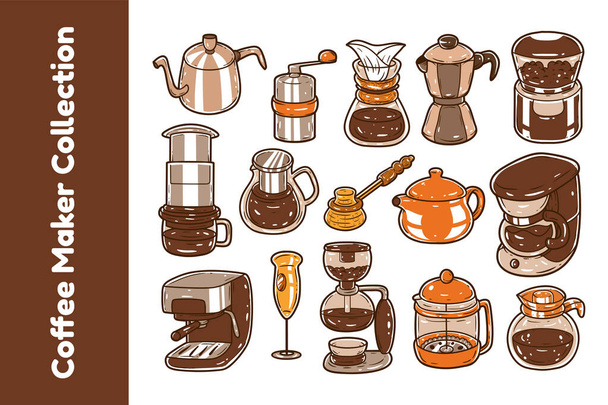 Hand-drawn coffee beans set with doodle elements on white background - Вектор,изображение