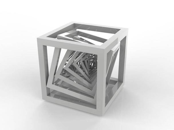 Cubo abstracto - Marco de cubo de imagen 3D aislado sobre fondo blanco - Diseño gráfico abstracto generativo   - Foto, imagen