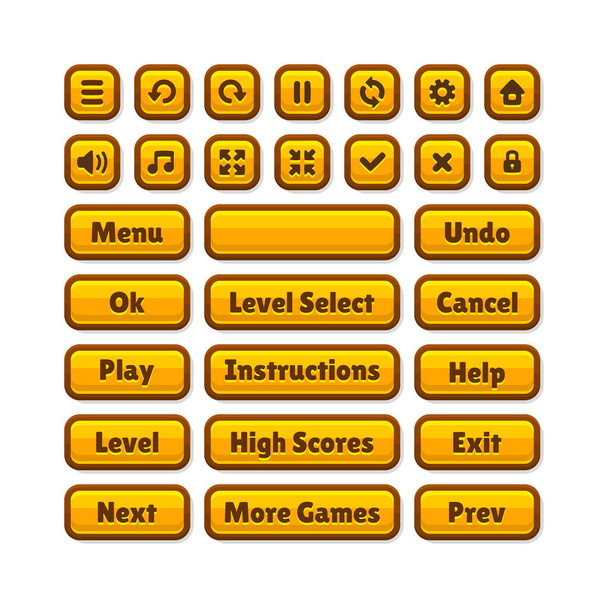 Casual Game UI Kit Buttons Set. Cartoon Style. Vector Illustration - Вектор, зображення