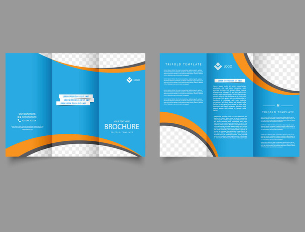 Tri-fold business brochure template. Blue and yellow waves. - Vector, Image