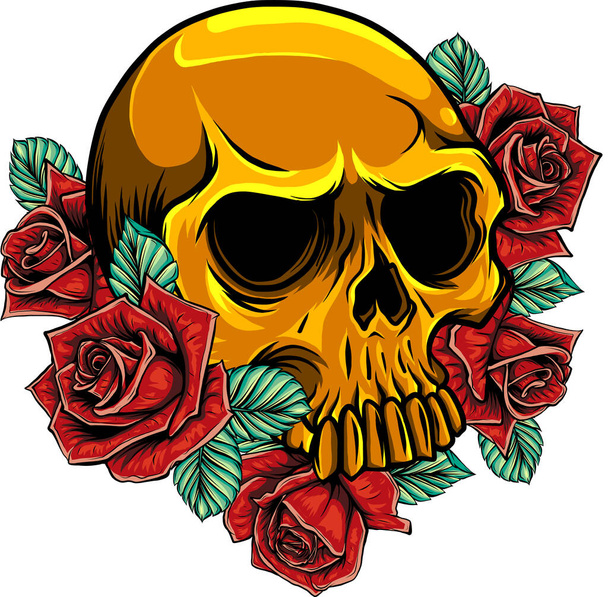 illustration du crâne avec des roses - Vecteur, image