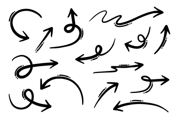 hand drawn arrow set. Doodle vector illustration. - Vektor, kép