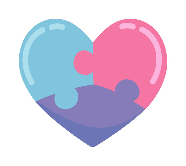 heart puzzles autism day isolated icon - Вектор,изображение
