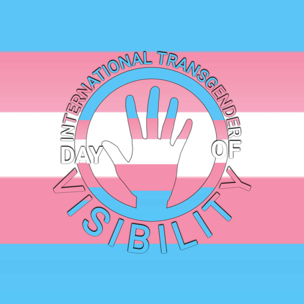 Ilustração do Dia Internacional da Visibilidade Transgênero. Bandeira transgênero em forma de mão ícone logotipo tipo na bandeira Transgender. Conceito de férias. Modelo para fundo, banner, cartão, cartaz - Foto, Imagem