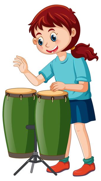 Girl playing conga drums vector illustration - Vektör, Görsel