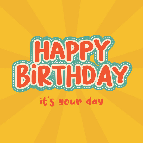 Pop art happy birthday with sunburst greeting card, invitation, illustration vector design - Vector, Imagen