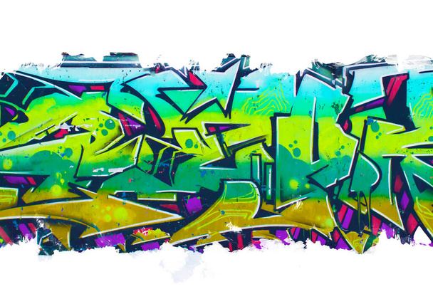 Parte del graffiti abstracto multicolor sobre fondo blanco. - Foto, Imagen