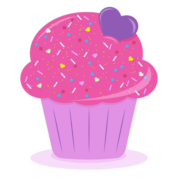 Köstlicher Cupcake mit Sahne und Früchten und Beeren. Vektorillustration Dessert. Cupcake für Karten und Einladungen. - Vektor, Bild