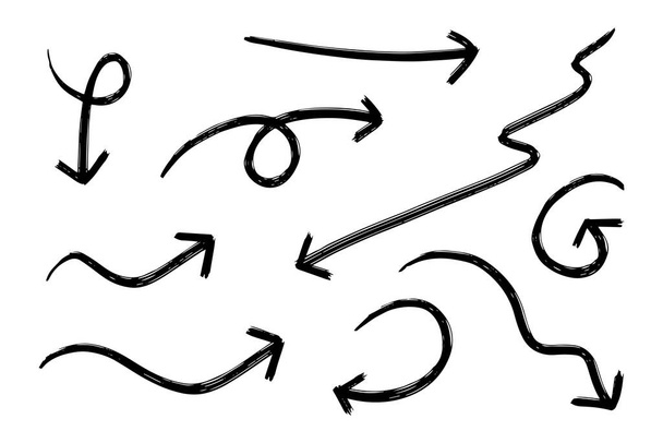 hand drawn arrow set. Doodle vector illustration. - Vetor, Imagem