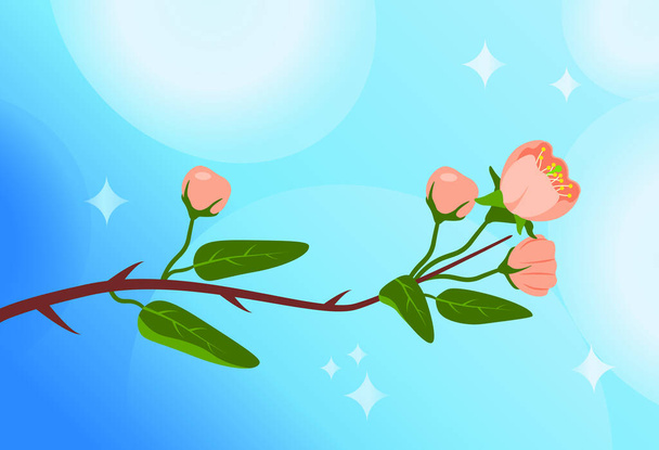 Spring twig in bloom drawing on gradient background with blue sky vector - Vettoriali, immagini
