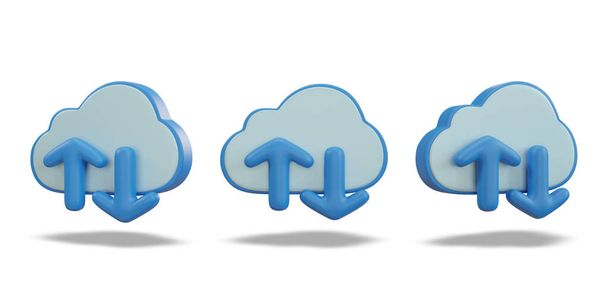 Technologie Cloud. ikona nahrávat a stahovat data do konceptu cloud computing. ořezávání cesty. 3D vykreslování - Fotografie, Obrázek