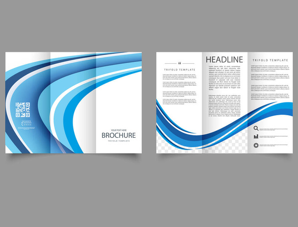 Trifold brochure with blue blurred waves. Vector file. - Vector, Image