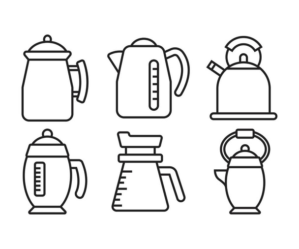 kettle and teapot icons set line illustration - Vettoriali, immagini