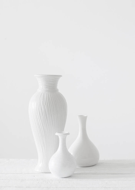 ceramic white vases on white background - Φωτογραφία, εικόνα