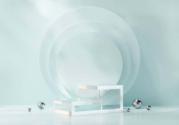 3D rendering cosmetico podio piattaforma con cristallo caustico luce prodotto presentazione sfondo - Foto, immagini