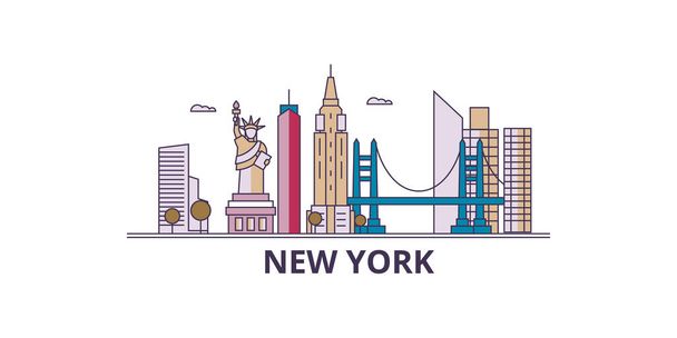 United States, New York travel landmarks, vector city tourism illustration - Vektör, Görsel