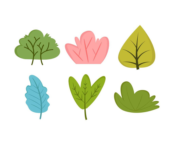 hojas y arbustos iconos conjunto vector ilustración - Vector, imagen