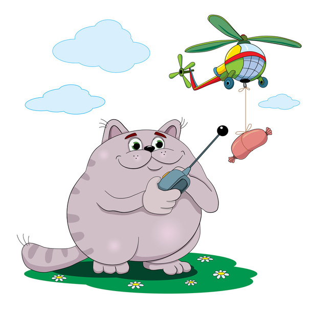 Cat playing with sausage - Vector, Image