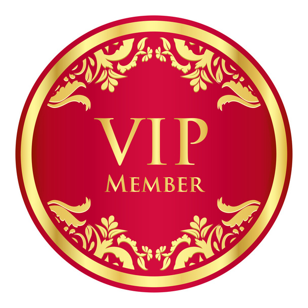 Красный значок участника VIP с золотым винтажным узором
 - Вектор,изображение