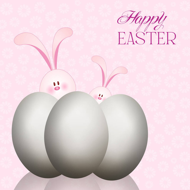 illustration of nice bunnies with Easter eggs - Fotoğraf, Görsel