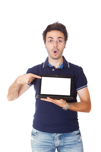 Man Holding Netbook with Blank Screen - Φωτογραφία, εικόνα