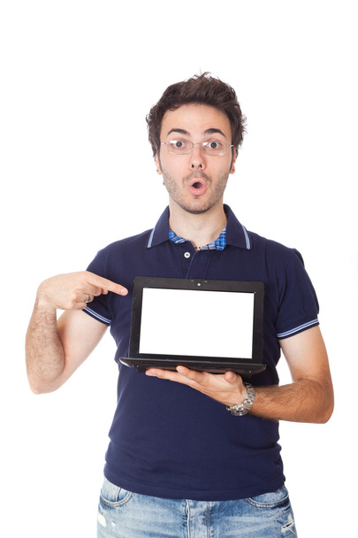 Man Holding Netbook with Blank Screen - Zdjęcie, obraz