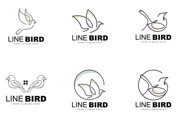 Lintu Logo, Vektori Kolibri, Yksinkertainen yksinkertainen linja Style Design, Lintu Wings kuvake Tuotemerkki - Vektori, kuva