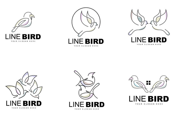 Vogel-Logo, Vektor-Kolibri, Einfache einfache Linie Stil-Design, Vogel-Flügel-Ikone Produktmarke - Vektor, Bild
