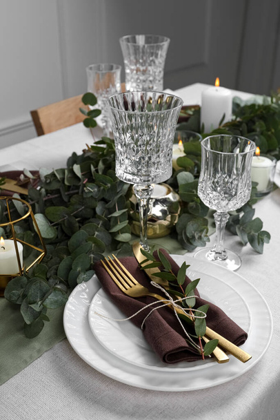 Stylish elegant table setting for festive dinner indoors - Foto, afbeelding