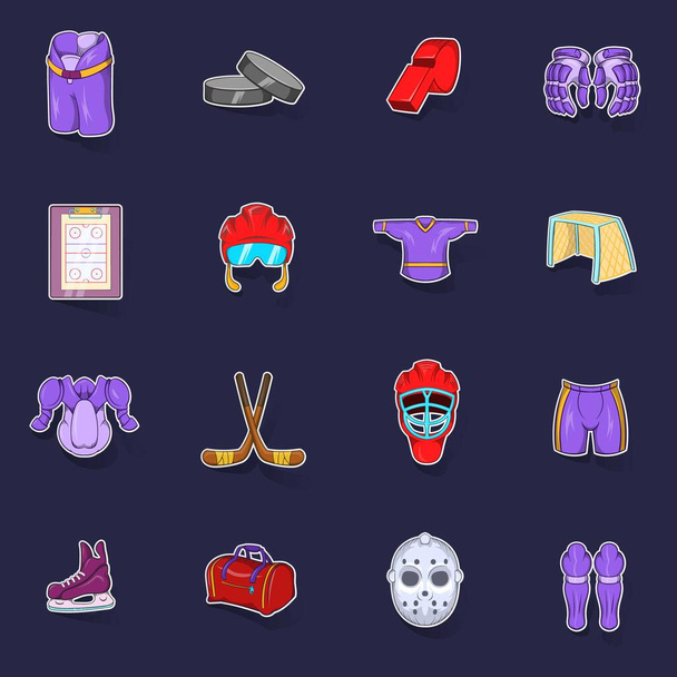 Hockey Icons set stikers collection vector with shadow on purple background - Vector, afbeelding