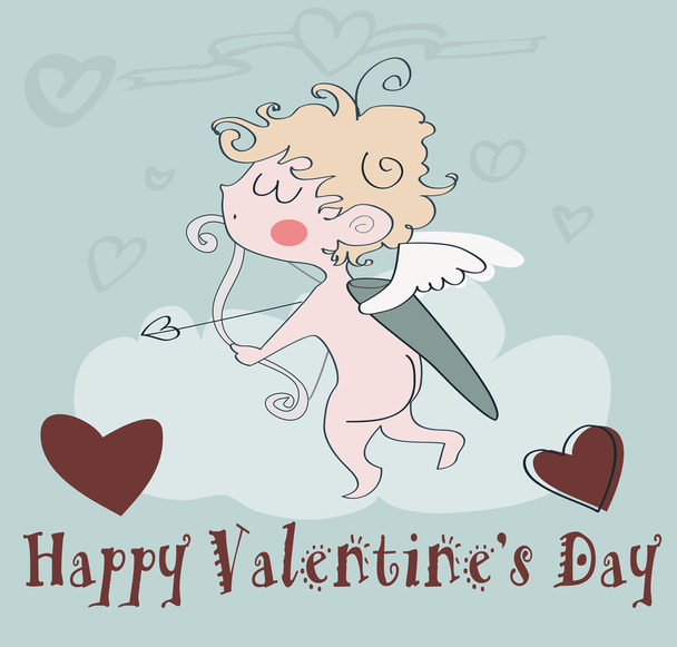 Cute Cupid with bow and arrow - vector illustration - Vector, Image