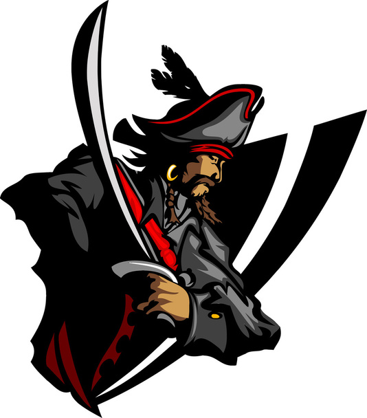 Mascote Pirata com Espada e Chapéu Ilustração Gráfica
 - Vetor, Imagem